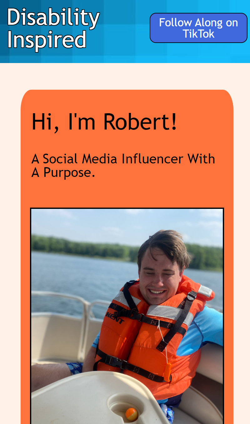 An example website featuring a social media influencer with disabilities